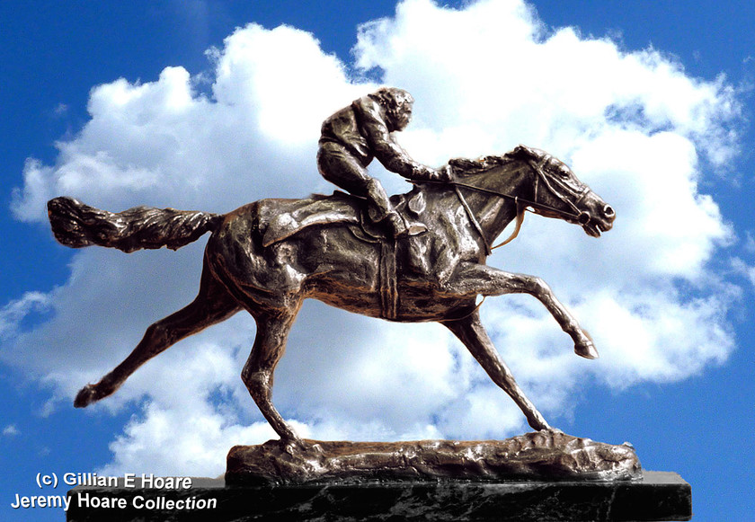 Red Rum 
 A 12" long bronze sculpture of Red Rum and Billy Ellison on Southport sands by Gillian E Hoare 1978