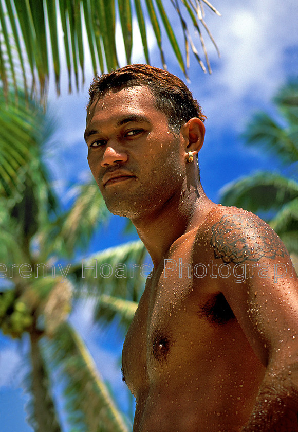 Cook-Islands-0007 
 Polynesian guy just out of the water, Rarotonga, Cook Islands