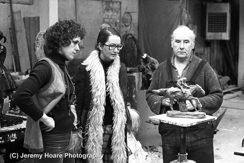 Meridian Foundry 
 Red Rum sculpture. This was taken at the Meridian Bronze Foundry in south London and shows Megan Crofton, Gillian and Len Cooper who would later pour the molten bronze, with the wax moulding of the original sculpture which was in a refined clay, 1978.